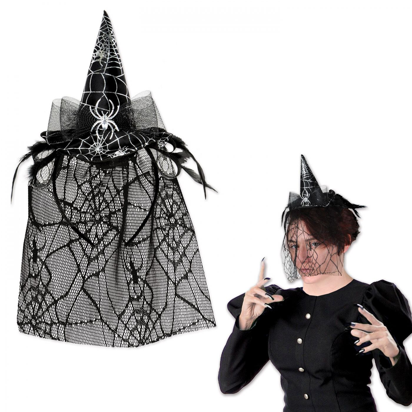 Spider Witch Hat Headband w/Veil (12) image