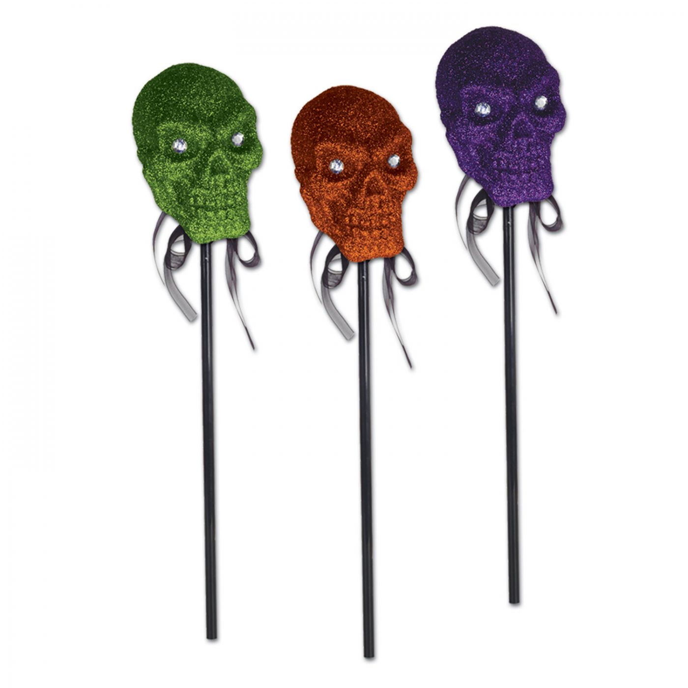 Glittered Plastic Skulls w/Stick (12) image