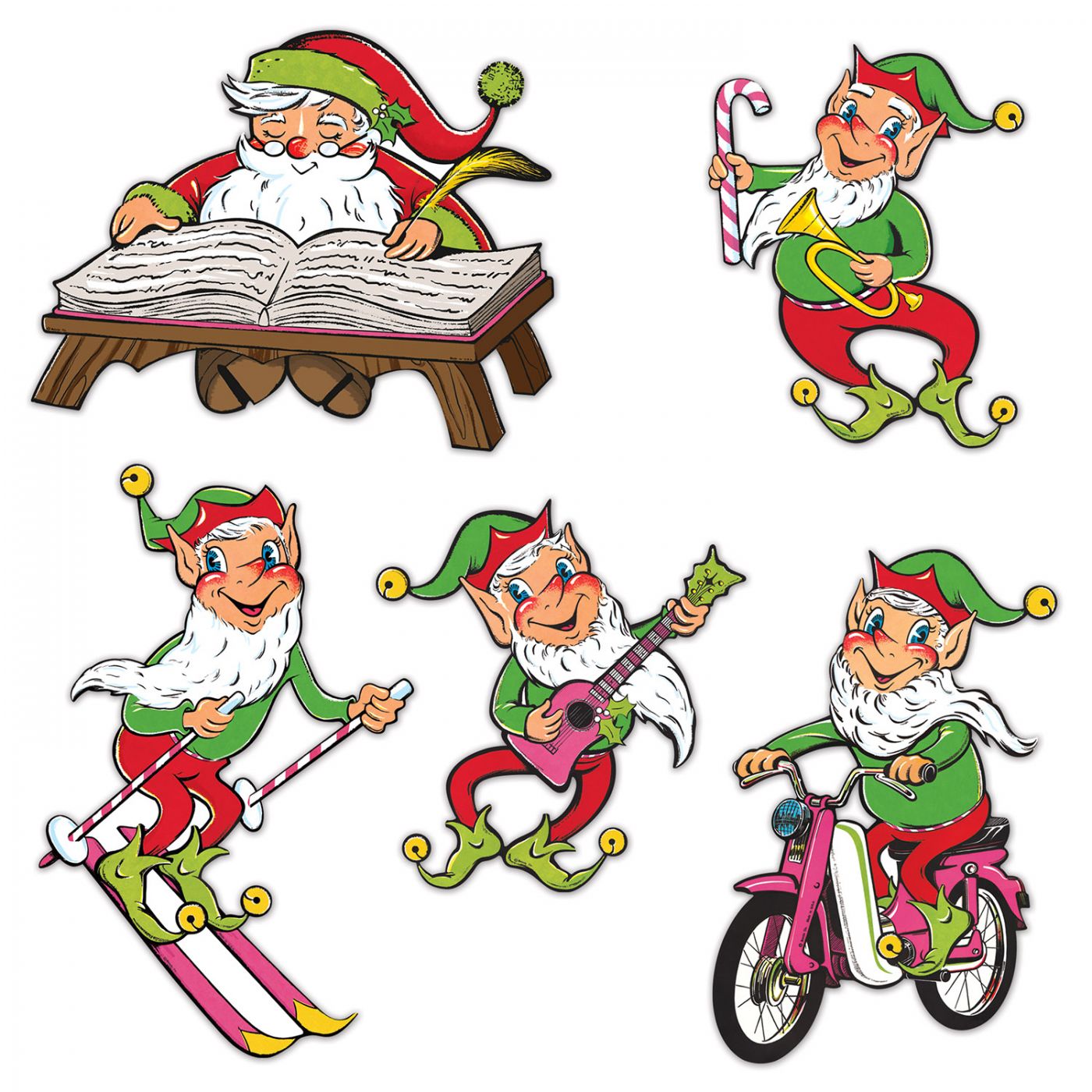 Vintage Christmas Santa & Elves Cutouts (12) image