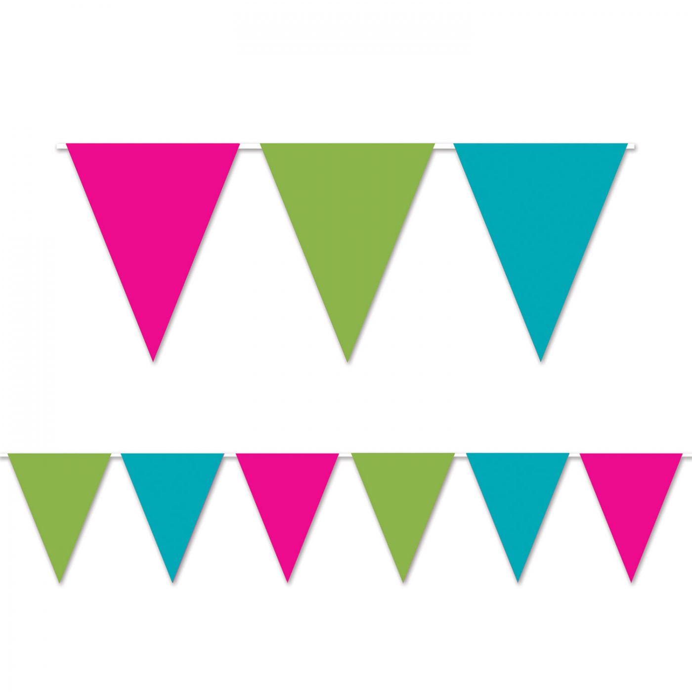 Image of Cerise,Lime Green &Turquoise Pennant Bnr (12)