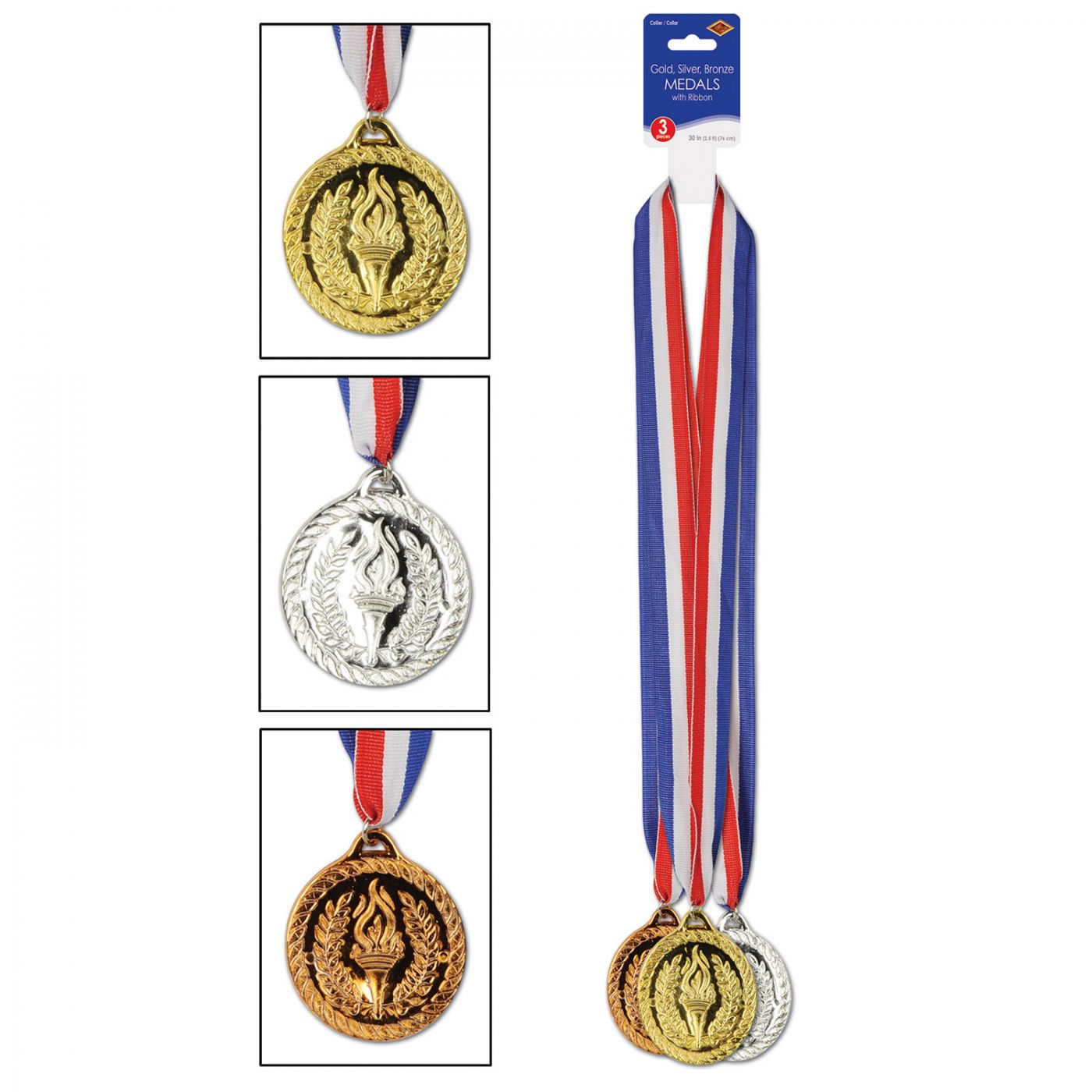 Gold, Silver & Bronze Medals w/Ribbon (4) image