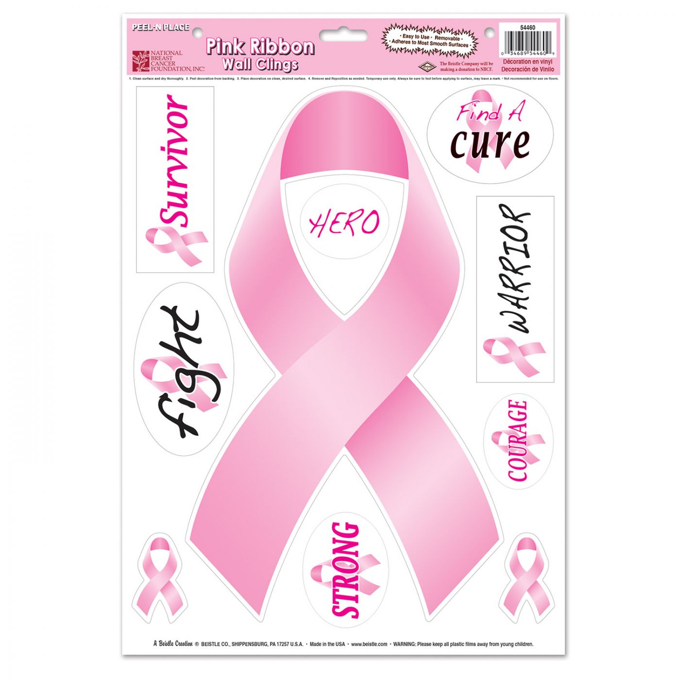 Pink Ribbon/Find A Cure Peel 'N Place image