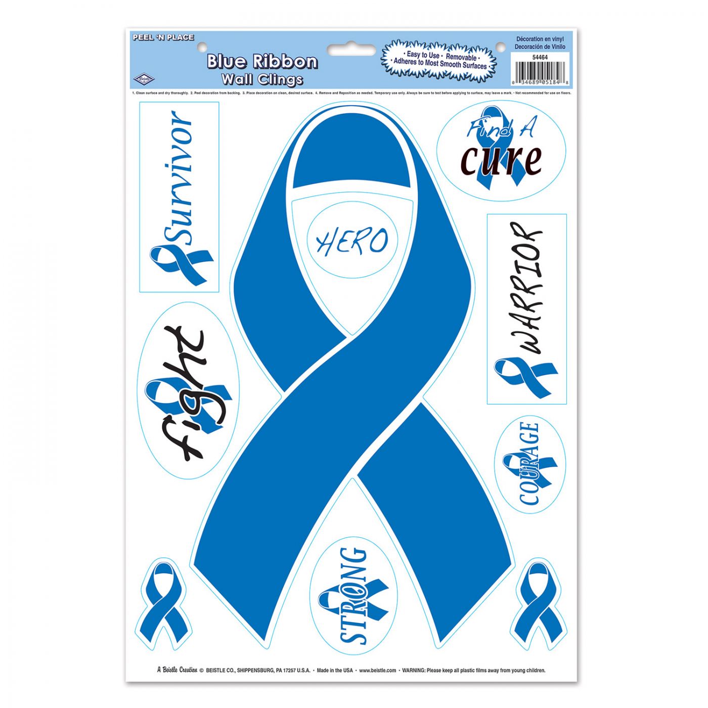 Image of Blue Ribbon/Find A Cure Peel 'N Place (12)