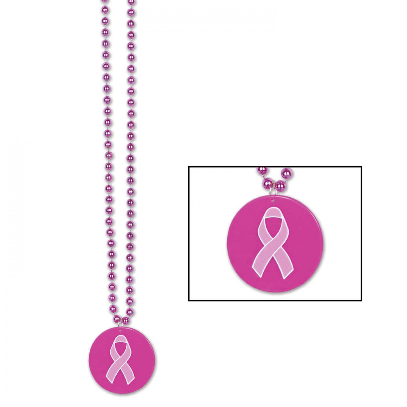 Image of Beads w/Printed Pink Ribbon Medallion (12)