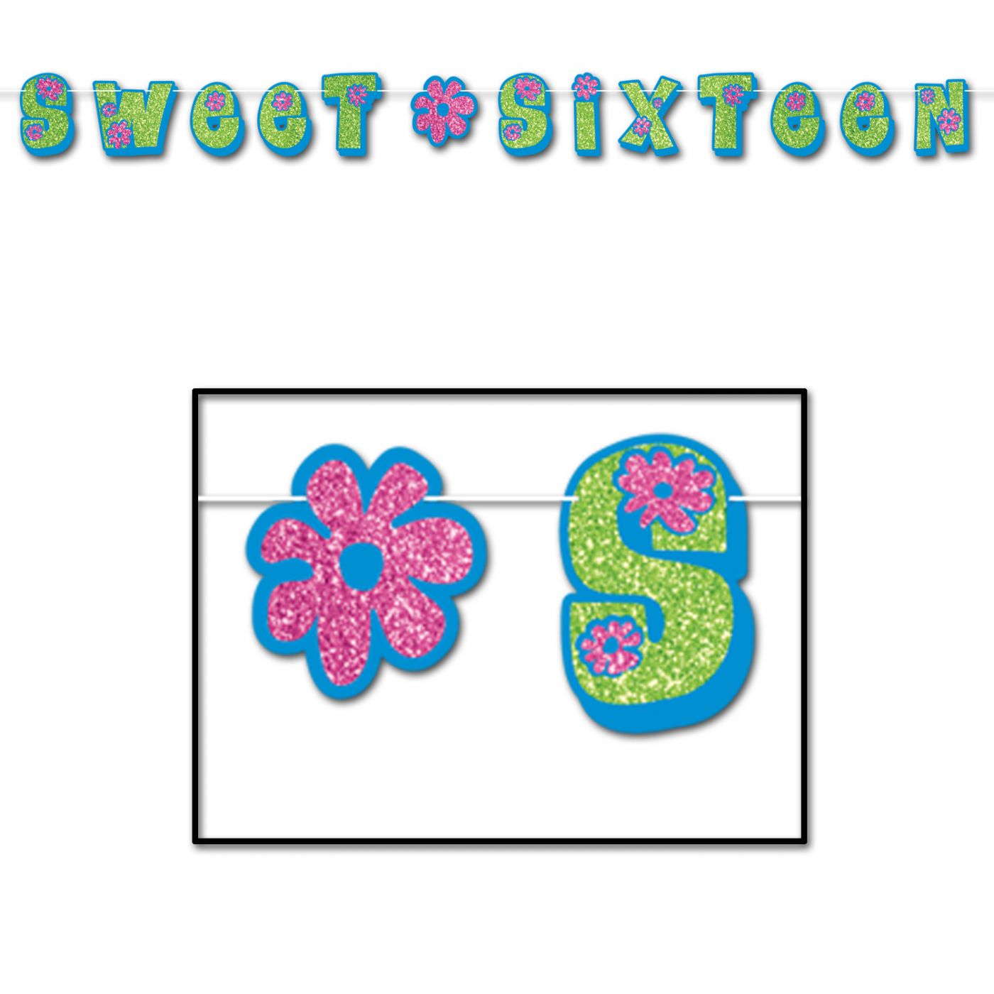 Glittered Sweet Sixteen Streamer (12) image