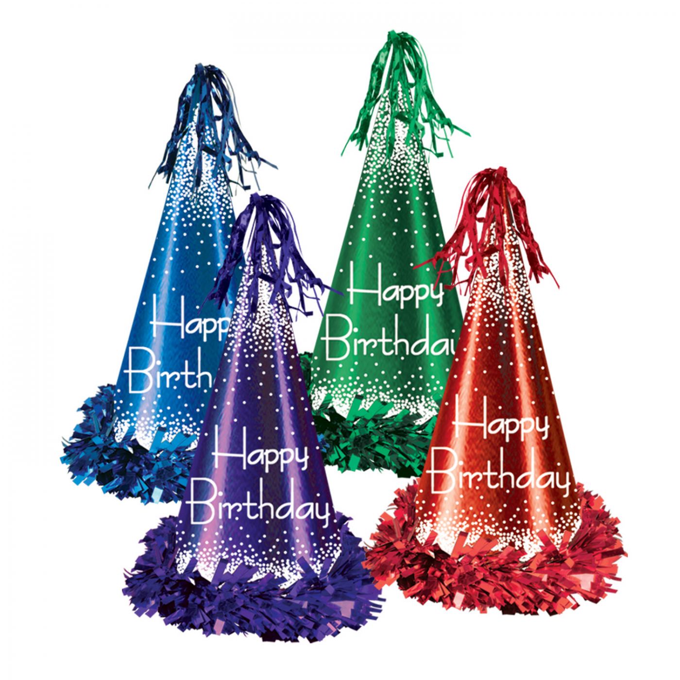 Fringed Foil Happy Birthday Party Hats (12) image