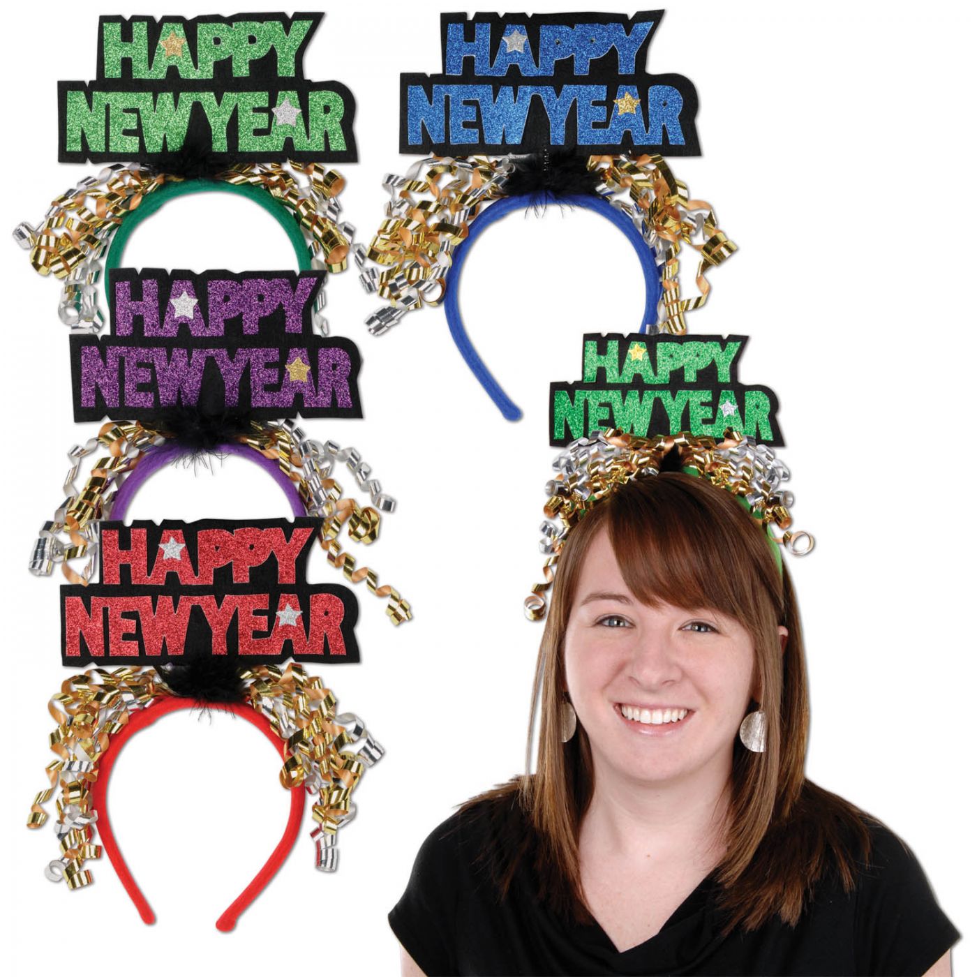 Glittered Happy New Year Headbands (12) image