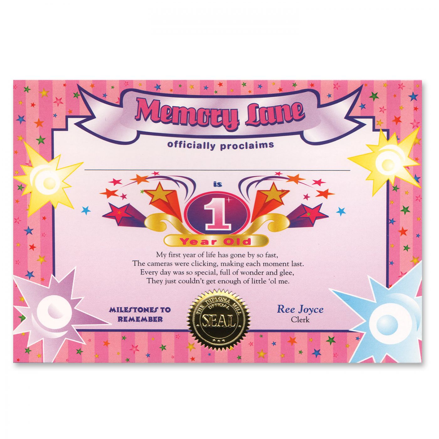 Image of 1 Year Old (Girl) Certificate (6)